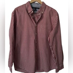 Tommy Hilfiger Men's Burgundy & White Checkered Button Down Shirt Classic Fit L